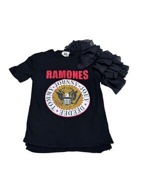 Ramones Rock Band Graphic Women's SS Black T-Shirt With Ruffle Sleeve X1 Size S